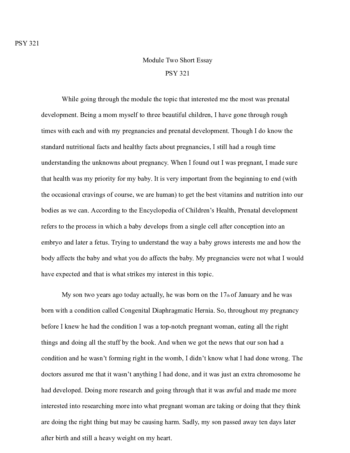 Preview image for 2 2 short essay.docx    PSY 321  Module Two Short Essay  PSY 321  While going through the